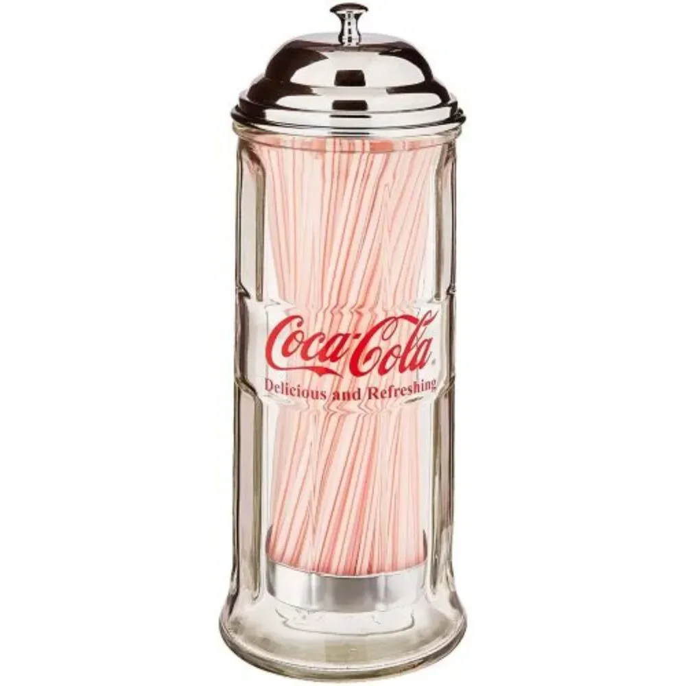 Vintage Coca Cola Straw Dispenser Glass Holder Jar Coke Bottle Soda Drink Diner